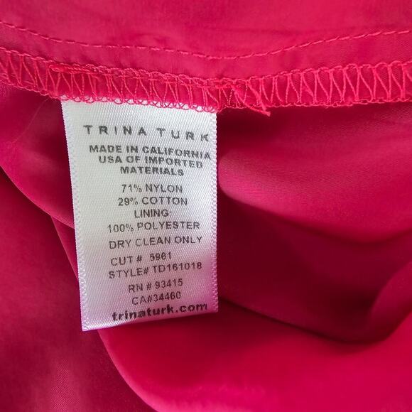 Trina Turk Hot Pink 3/4 Sleeves V Neck Lace Lined Mini Dress Sz 0 (645) - Picture 8 of 8